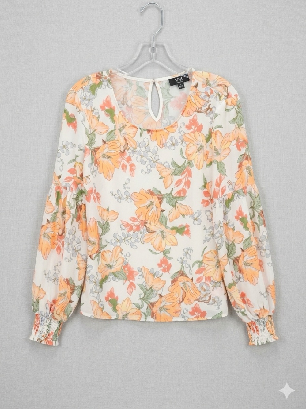 Vici Peach and Cream Floral Long-Sleeve Blouse
